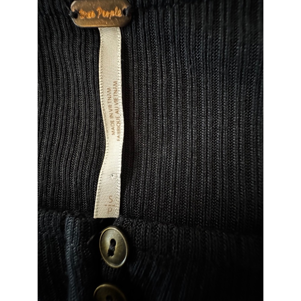 Free People Black Ribbed Knit Henley Puff Sleeve Peasant Top Small - Picture 7 of 9